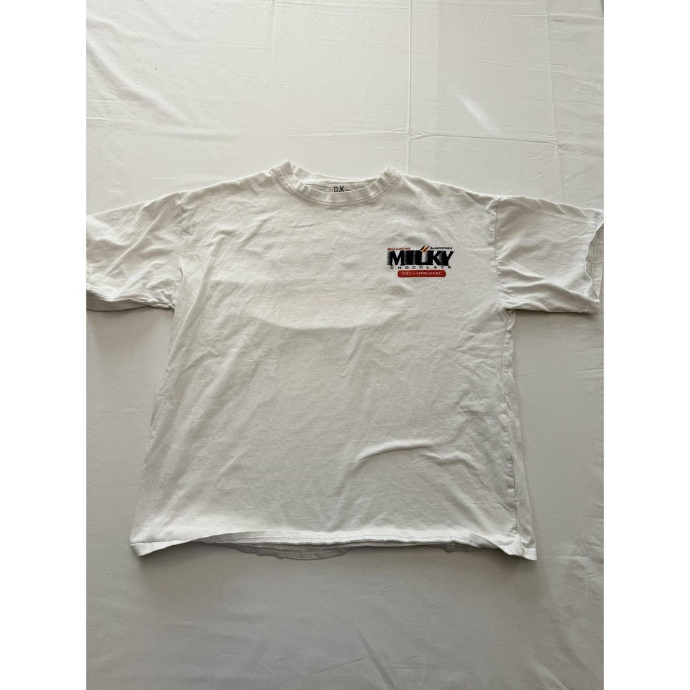 D.K Fashion Shirt Mens‎ Small White Milky Chocolate Graphic Tee Organic Logo
